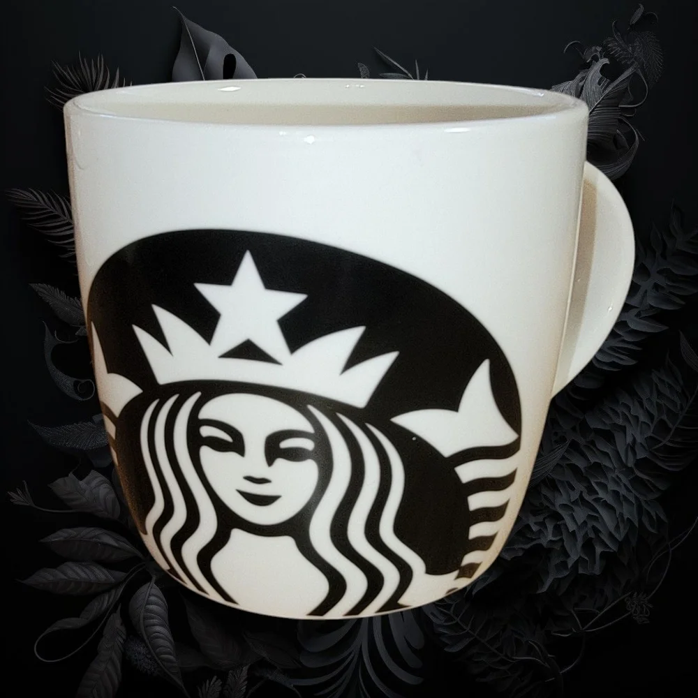 Starbucks Classic Black Mermaid Logo White Coffee Fat Mug 14oz Cup Tea